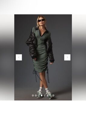 Anthropologie Daily Practice  Olive Green Ruched Polo Midi Dress